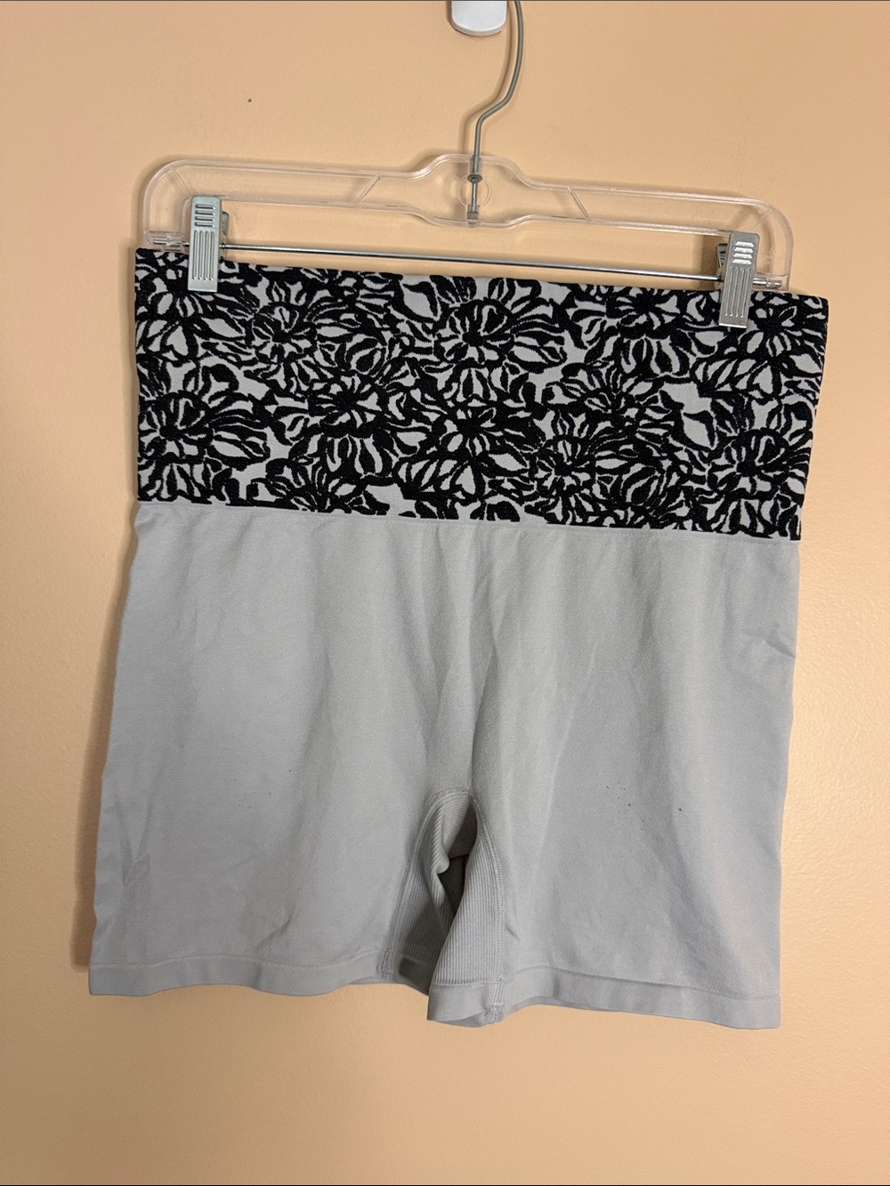 Jockey Light Gray Bike Shorts with Black Floral Waistband